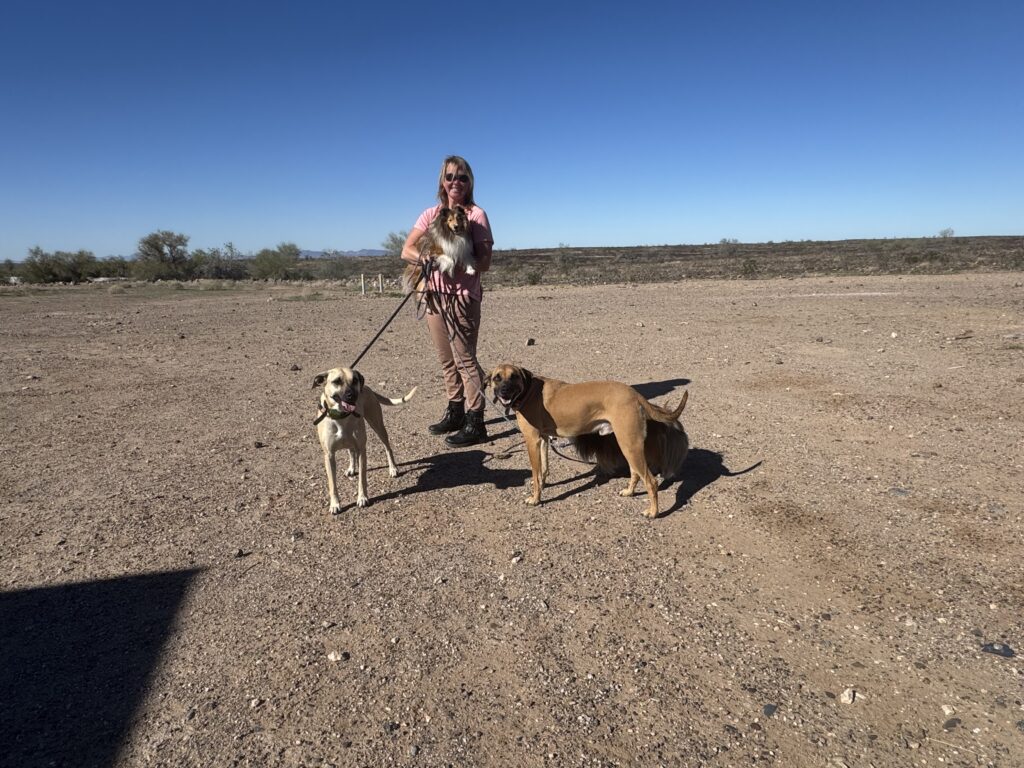Me with four dogs in Arizona