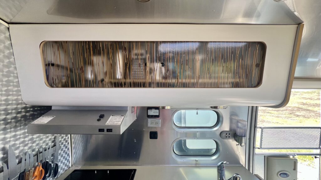 Kitchen overhead bins in an Airstream International