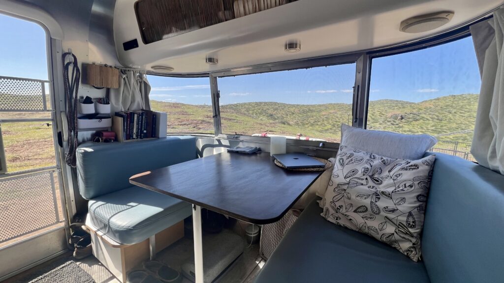 Dinette with new table in an Airstream International