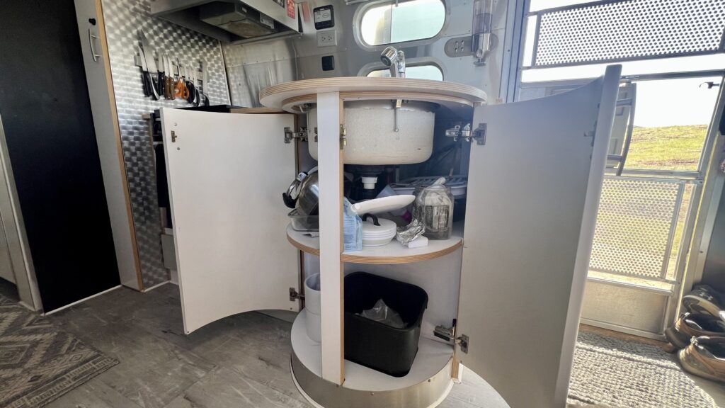 Under sink storage in an Airstream International