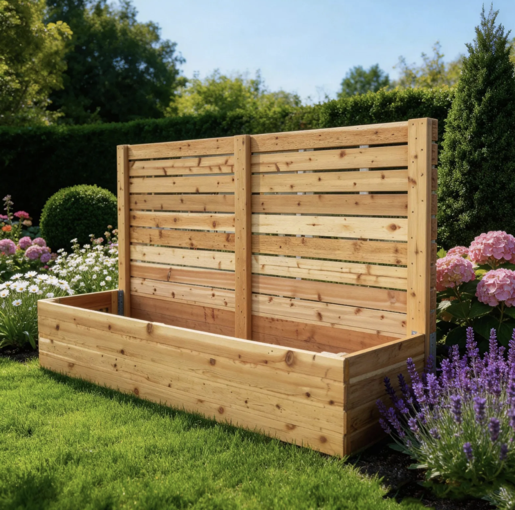 Garden bed with privacy wall